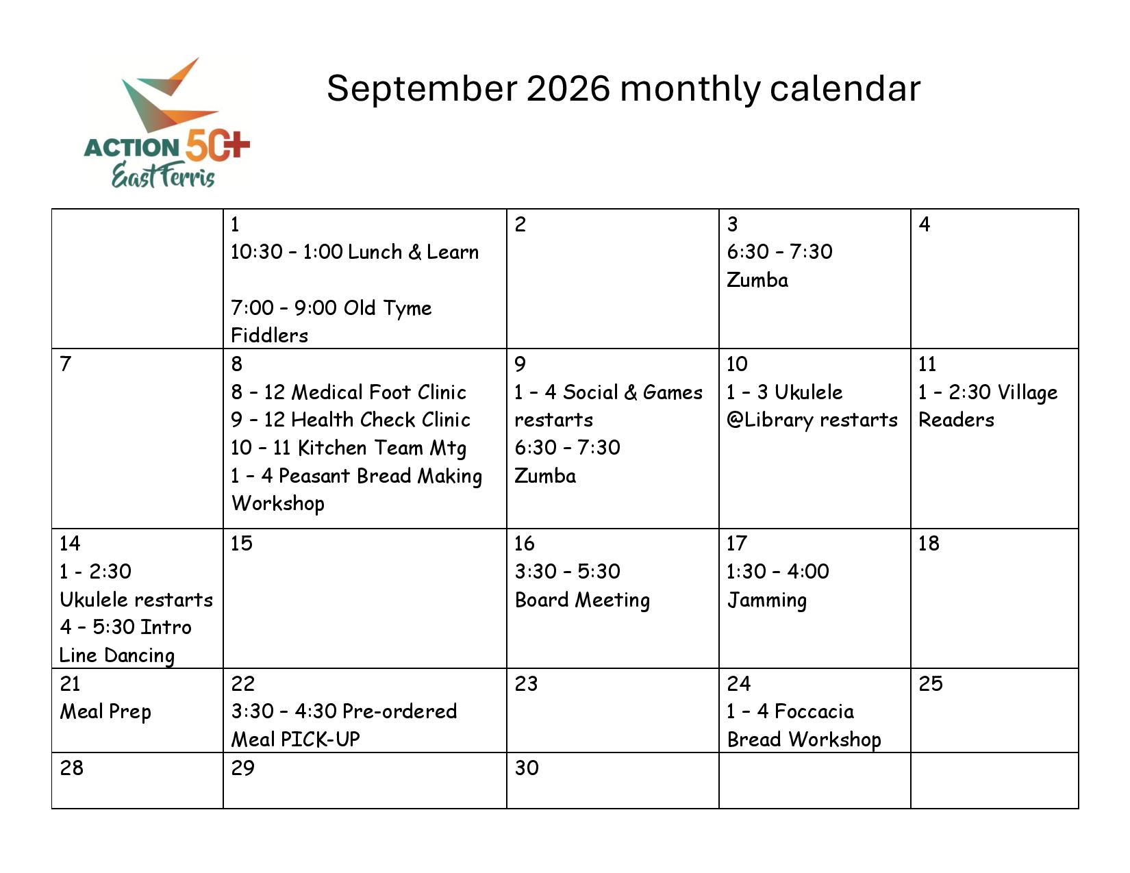2026 MONTHLY ACTIVITIES